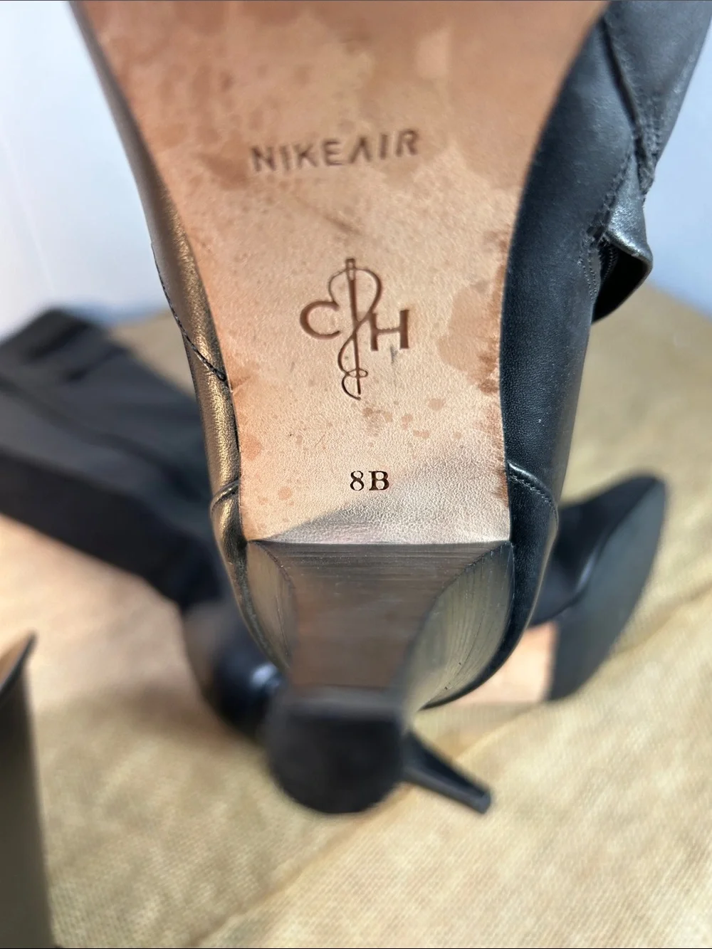 Cole Haan Nike Air Jalisa Tall Black Leather High Heel Boots